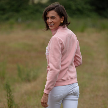 Ladies Quarter Zip - Baby Pink Houndstooth