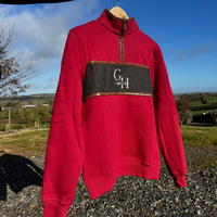 Unisex Quarter Zip - Cranberry Tweed