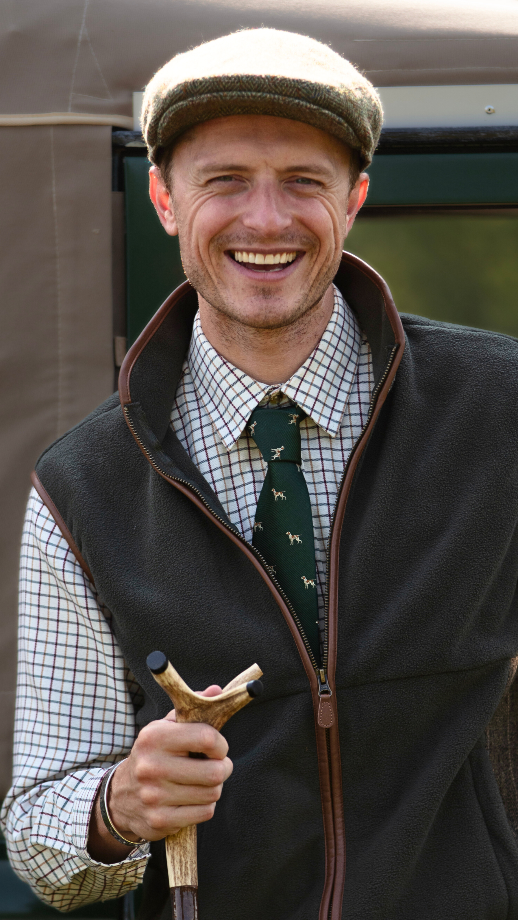 Mens Tweed Gilet - Forest Green