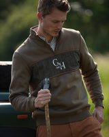 Unisex Quarter Zip - Khaki Green Tweed