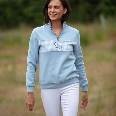 Ladies Quarter Zip - Baby Blue Houndstooth