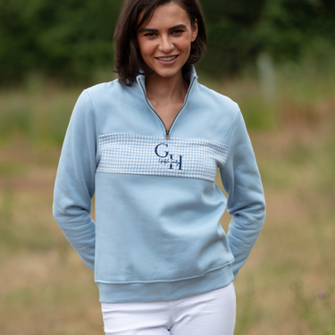 Ladies Quarter Zip - Baby Blue Houndstooth