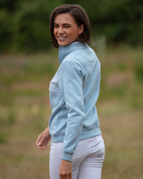 Ladies Quarter Zip - Baby Blue Houndstooth