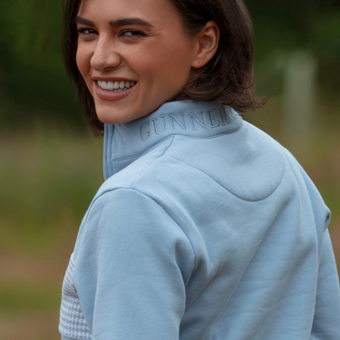 Ladies Quarter Zip - Baby Blue Houndstooth