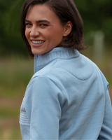 Ladies Quarter Zip - Baby Blue Houndstooth