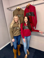 Unisex Quarter Zip - Cranberry Tweed