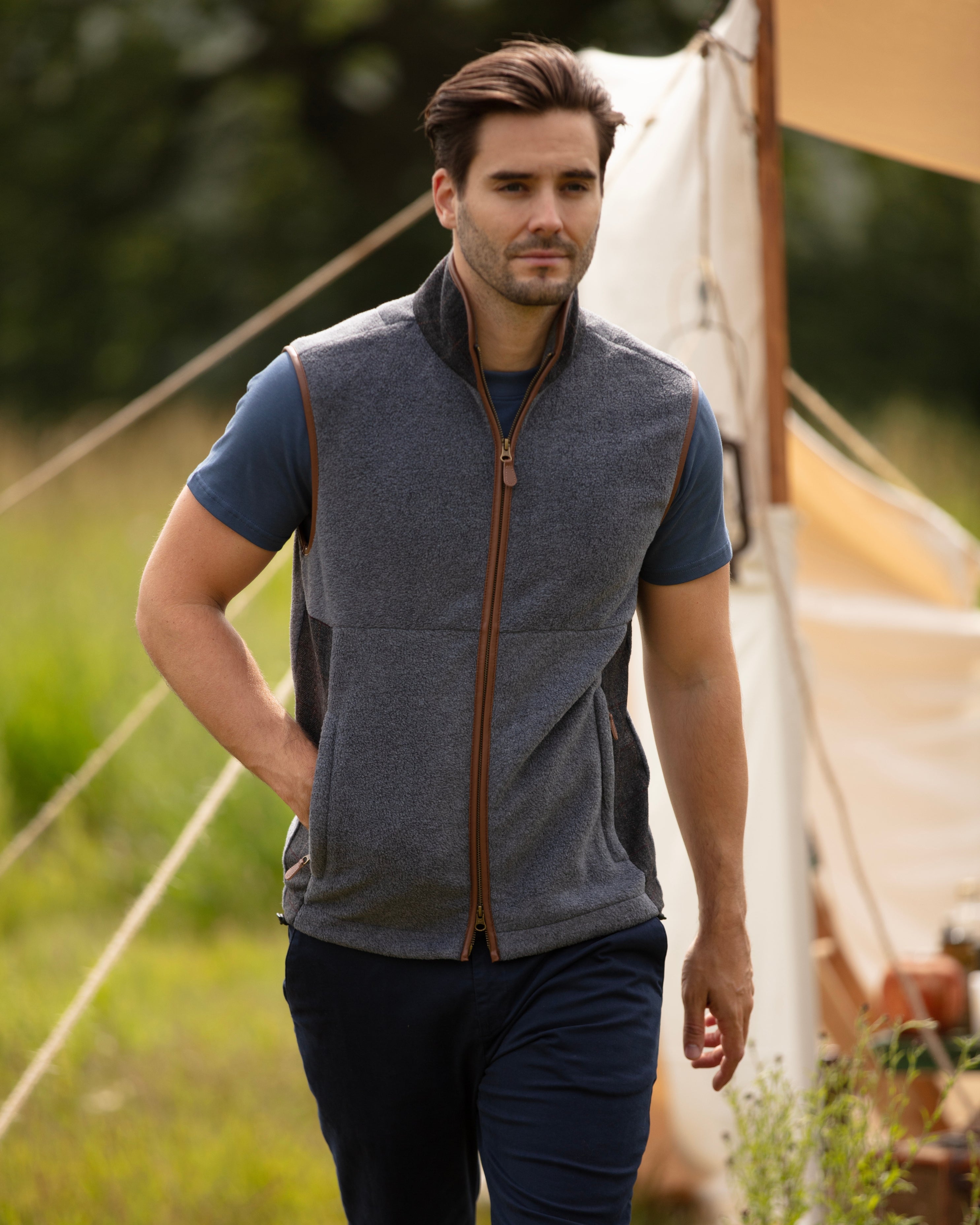 Mens Tweed Gilet - Slate Grey