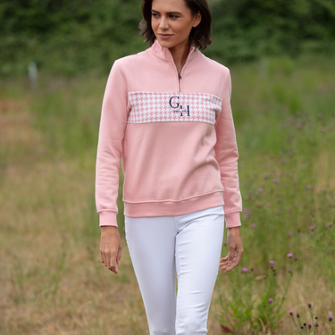 Ladies Quarter Zip - Baby Pink Houndstooth
