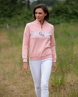 Ladies Quarter Zip - Baby Pink Houndstooth