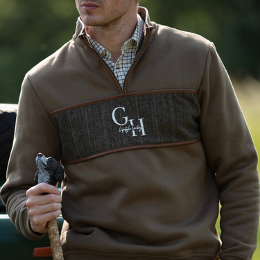 Unisex Quarter Zip - Khaki Green Tweed