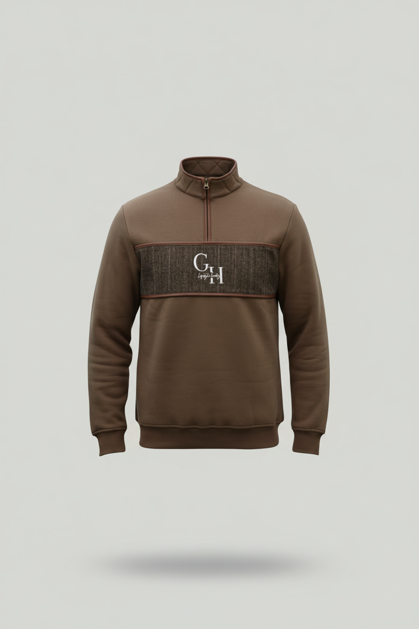 Unisex Quarter Zip - Khaki Green Tweed