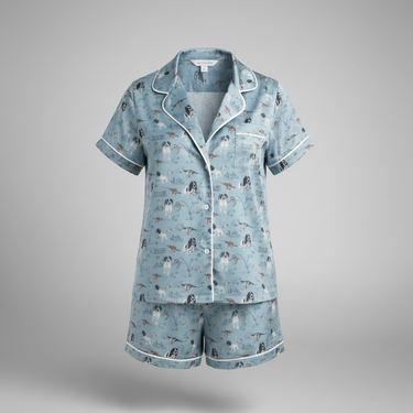 Springer Spaniel Scene Short Pyjama Set - Powder Blue