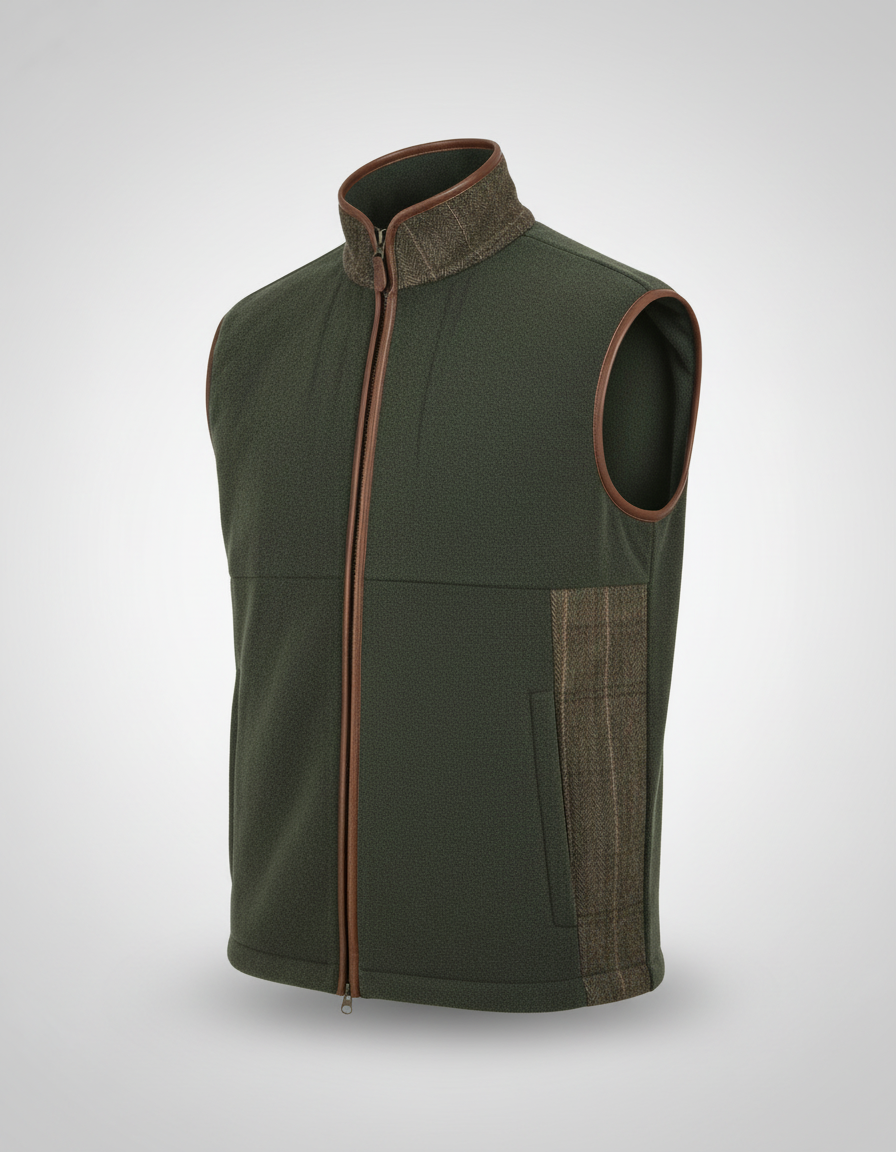 Mens Tweed Gilet - Forest Green