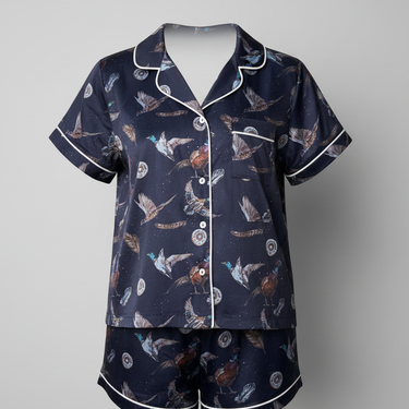 Navy Duck, Pheasant & Cartridge Print - Short Pyjama Set