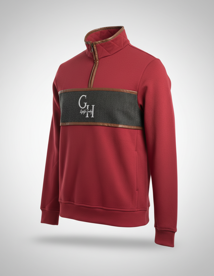 Unisex Quarter Zip - Cranberry Tweed