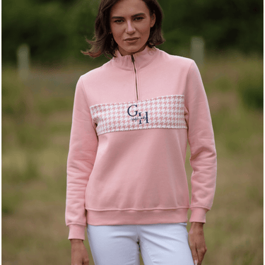 Ladies Quarter Zip - Baby Pink Houndstooth